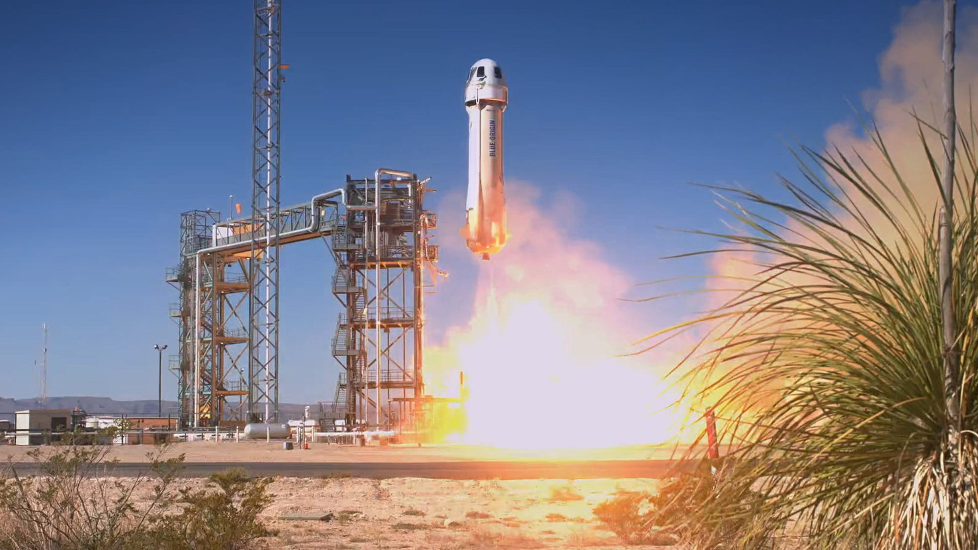 Blue Origin&#039;s New Shepard vehicle launches on the NS-25 crewed suborbital mission, on May 19, 2024